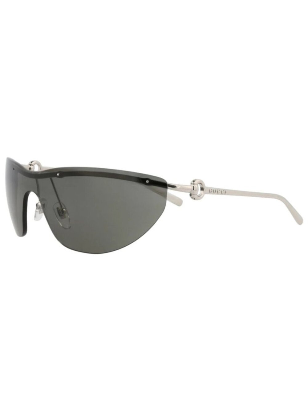 New Gucci Women's Sunglasses Shield Wrap Metal Frame Silver Silver Grey